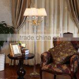 Four Heads Golden Plated Metal Clear K9 Crystal Floor Lamp With White Color Lampshade thumbnail-1