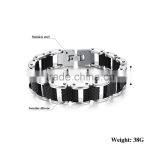 Square Genuine Sillcone Mens Bracelet Stainless Steel Motorcycle Biker Chain Design Casual Style Double Safety Claspes thumbnail-5