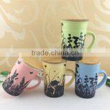 Ceramic Color Glaze Mug With Wood Lid thumbnail-1