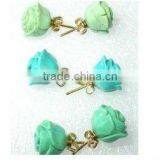 Carved Rose Flower Stud Turquoise Earring thumbnail-1