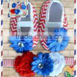 Baby Chevron Crib Set 4th of July Shoes and Headband Set Red Chevron Crib Shoes White Red Blue Flower Headband Baby Shoes thumbnail-1
