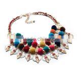 Europe and the United States Ethnic Hand-woven Wool Ball Necklace Big Brand Fashion Multilayer Rivet Triangle Alloy Necklace thumbnail-3