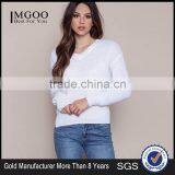 MGOO New Arrival Women V Neck Sweaters Split Long Sleeves Knitted Fast Fashion Tops Plain White Sweaters