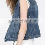 Runwaylover EY1065C Hot Sale 2017 Ladies Fashion Sleeveless Denim Jackets thumbnail-2