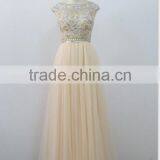 2016 Scoop A-Line Prom Dress Floor-Length Full Beaded Bodice thumbnail-3