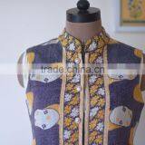 Vintage Kantha Vest in Yellow & Purple Floral Print ~ Small thumbnail-4