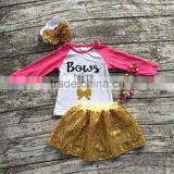 baby Girls fall clothes baby girls boutique clothing girls top with akirts sets with mathicn necklace and headband