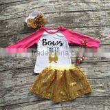 Baby Girls Fall Clothes Baby Girls Boutique Clothing Girls Top With Akirts Sets With Mathicn Necklace and Headband thumbnail-1