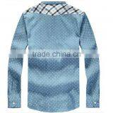Latest 100% Cotton Light Blue Dot Denim Cowboy Long Sleeve Casual Shirt for Men With One Pocket thumbnail-3