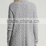 Women's Most Popular Gery Cable Knit Cashmere Sweater Cardigan With Side Pockets thumbnail-4