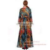 Hot Selling Big Flap Printed Long Sexy Women Chiffon Dress thumbnail-4
