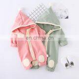 Wholesale Long Sleeve Solid Color Zipper Hoodie Autumn Winter Baby Romper thumbnail-1