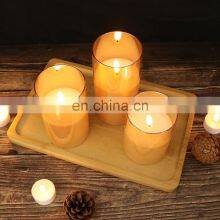 Hot Selling 3D Moving Flame Pillar Home Decoration Timer 4 8 Hours Gold Glass Flameless Led Candle With Remote thumbnail-2