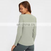 Soft Loose Long Sleeve Sports T Shirt Womens Custom Logo Yoga Causal Round Neck Tops thumbnail-2