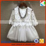 2016 New arrival girls party dresses for lace ruffle child dress wholesale elegant children white plaid girl dress (ulik-N001)
