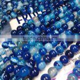 10mm Natural Blue Color Faceted Round Agate Beads Gemostone Beads With Vein thumbnail-3