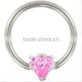 PINK Heart Shaped Gemstone BCR Nipple, Belly Rings -14G thumbnail-1