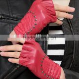 Fashion half finger/short fingered leather gloves with studs