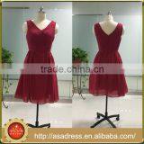 ASAJ-06 Real Photos Custom Made Ruched V-neck Zipper Back Chiffon Short Bridesmaid Dresses