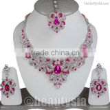 Zircon Kundan Handmade Designs Silver Tone S100 Magenta Deepika Jewelry Set