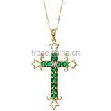 Green Color Cubic Zirconia Cross Silver Pendant 925 Sterling Silver Necklace thumbnail-1