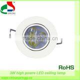 HOT!!! high brightness spray white paint 3W high power LED ceiling light