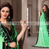 Glided Light Yellow Georgette Saree/Traditional Indian Sarees thumbnail-3