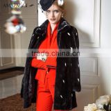2015 new design custom black mink fur coat with white spot coat