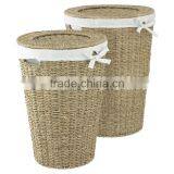 Hotel Used Set of 2 Round Eco-friendly Seagrass Laundry Basket With Cloth Liner thumbnail-2