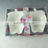 Stock Cheap Popular Small White Porcelain Apple-shaped Dish, 2 Pcs Porcelain Dish Set With Gift Box thumbnail-1