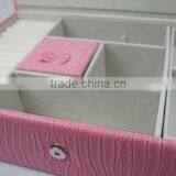 Pink Faux Leather Travel Jewelry Box Organizer Display Storage Case for Rings Earrings Necklace With Mirror thumbnail-3