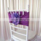 Free Shipping New Product: 100PCS 20cm*76cm Purple Spandex Band With Organza Big Flower For Chivari Chair Use