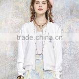 Slim Fit Fancy Printed Custom White Bomber Baseball Jacket for Women thumbnail-2