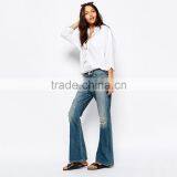Fashion Fancy Ripped Flared Trousers Bell-bottoms Female Jeans in Bulk thumbnail-1