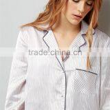 MGOO Women Stripe Satin Oversized Pyjama Boyfriend Button Up Shirt Dress Pajamas Long Sleeve thumbnail-2