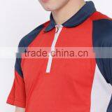 Men Red Colourblocked Spread Collar T-Shirt Stylish Spread Collar Tee Concealed Short Zip Closure Custom Mesh Polyester Material thumbnail-6