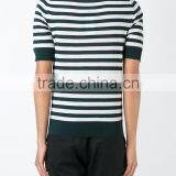 Black and White Stripe Fine Knit Golf Polo Shirt for Male thumbnail-4