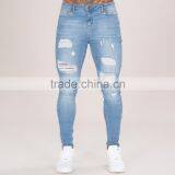 Hot Sale Jeans 2017 Mens Light Blue Skinny Distressed Denim Jeans thumbnail-3