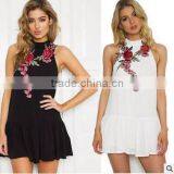 Black/White Flower Embroidery Sleeveless Dress Size S-XL thumbnail-1