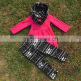 3 pieces scarf hot pink top kids OUTFITSblack black tribal Aztec pant new design hot sell boutique clothes kids sets