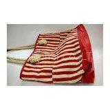 Red White Striped Cotton Reusable Shopping Bags , Trendy WomensShopping Bag thumbnail-1