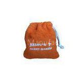 Orange Toweling Drawstring Pouch Embroidered For Bath Gloves , 1316cm