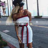 Women's Off The Shoulder Contrast Waist Belt WISH Hot Sell Summer New Backless Solid Party Wear Color Dress thumbnail-4