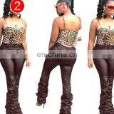 Winter Autumn PU Leather Plus Size Women Pants Sexy Bodycon High Waist Draped Hem Female Elegant Long Trousers Club thumbnail-1