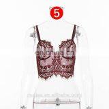 Women Sexy Solid Lace Transparent See Through Short T Shirt Spaghetti Strap Tops Camis thumbnail-6