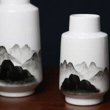 New Chinese Modern Ink Wash Painting Hand Made White Ceramic Flower Vase For TV Bench thumbnail-3