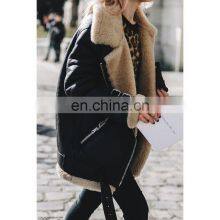 Wholesale Custom Winter Women's Fur Coat Motorcycle Deerskin Cashmere Lapel Wool Coat Woman Made Fur Coat thumbnail-1