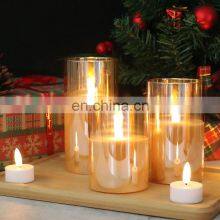 Hot Selling 3D Moving Flame Pillar Home Decoration Timer 4 8 Hours Gold Glass Flameless Led Candle With Remote thumbnail-5