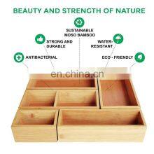 5-Piece Bamboo Storage Box Kitchen Wooden Drawer Organizer Box Bin Set thumbnail-3