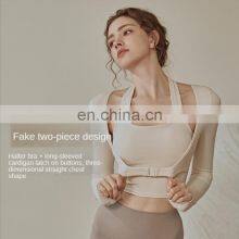 Neck Sling Chest Pad Fake Two-Piece Yoga Clothes Women's Summer Long-Sleeved Vest Skinny Workout Clothes Quick-Drying Top thumbnail-2